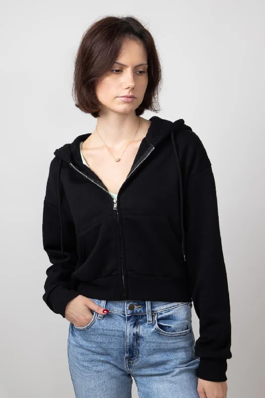 1897 Active Full Zip Fleece Hoodie for Women in Black | JK354-BLACK Hoodie with Batwing Sleeves Loose Dramatic