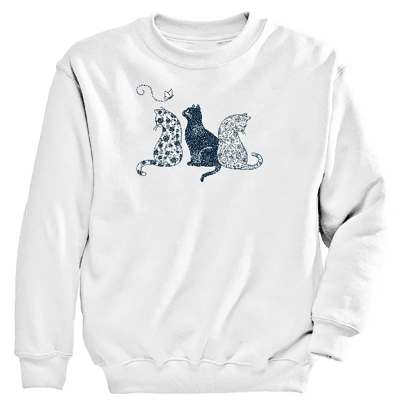 Fancy Cats Women's Crew Neck Sweatshirt Hoodie with Contrast Stitching Detailed Premium