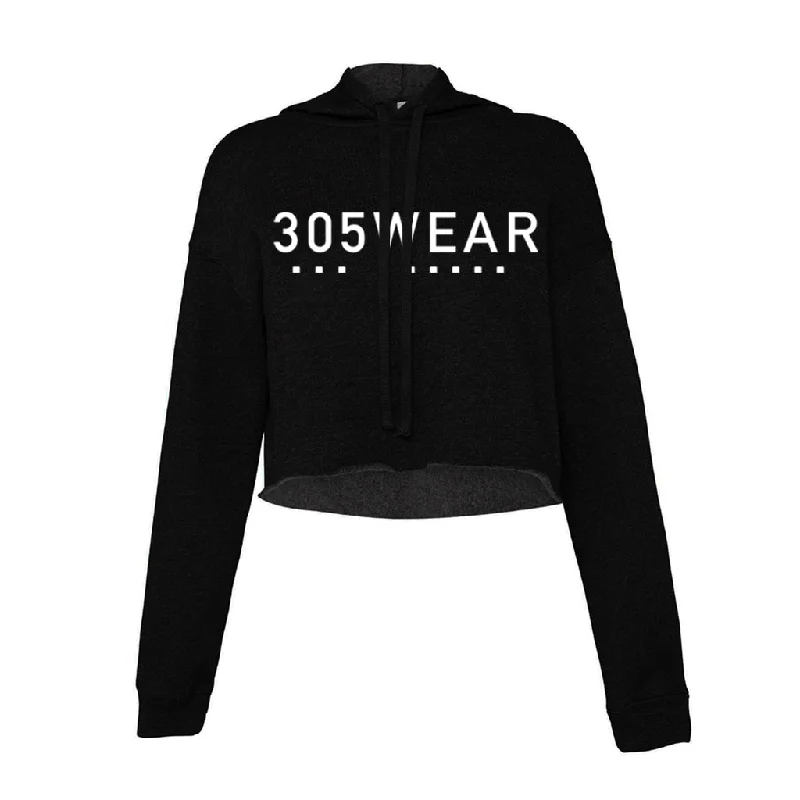 305WEAR Wordmark Icon Pure Fleece Cropped Hoody Hoodie with Hem Contrast Bold Stylish