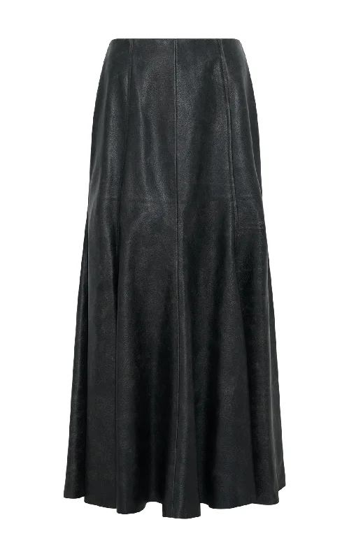 Amy Midi Skirt in Black Leather chiffon skirt airy