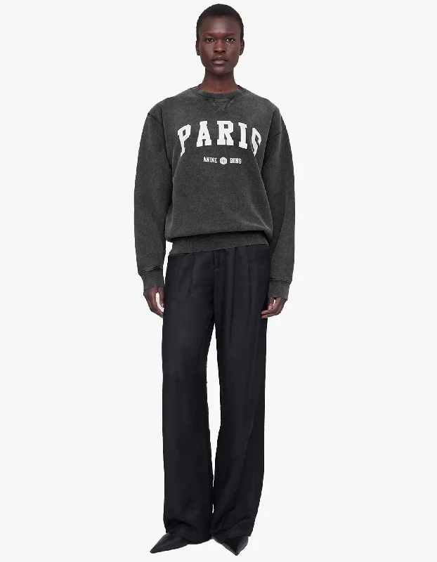 Ramona Sweatshirt University Paris - Washed Black Hoodie with Zipper Placket Modern Functional Ramona Sweatshirt University Paris - Washed Black Hoodie with Zipper Placket Modern Functional