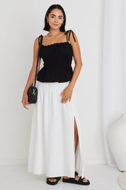 Aquarius White Linen Tiered Split Front Maxi Skirt maxi skirt elegant