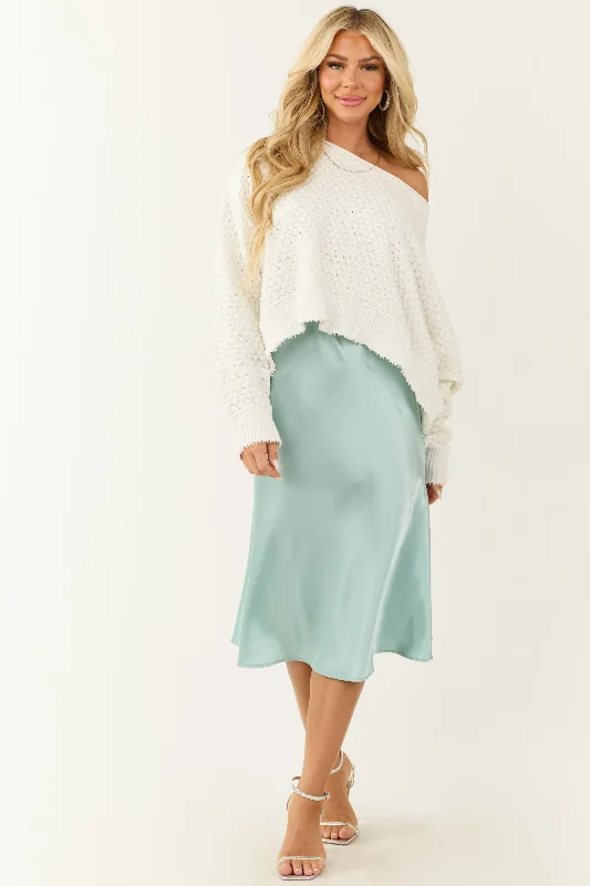Arctic Blue Satin Flare Solid Midi Skirt denim skirt classic