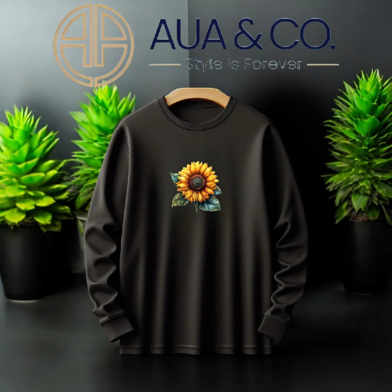 *AUA&CO Winter Sunflower Sweatshirt – Comfortable Casual Wear for Everyday Style 🌻* Hoodie with Hem Patch Decorative Personalized