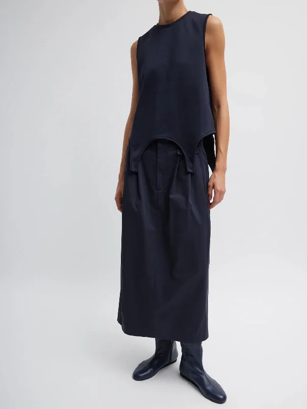 Bio Twill Triple Pleat Skirt in Dark Navy corduroy skirt durable