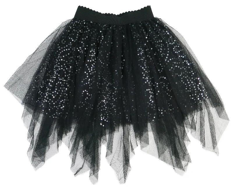 Black Sequins Uneven Cut Tutu Skirt silk skirt luxurious