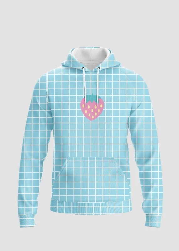 Blue Strawberry Grid Graphic Hoodie Hoodie with Belted Waist Structured Tailored