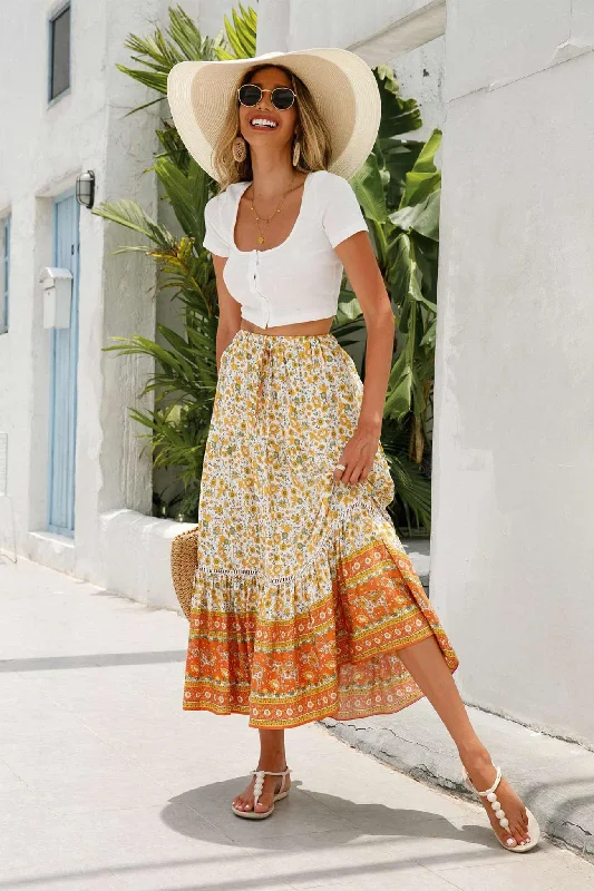 Bohemia Floral Print Ruched Mini Skirts denim skirt classic