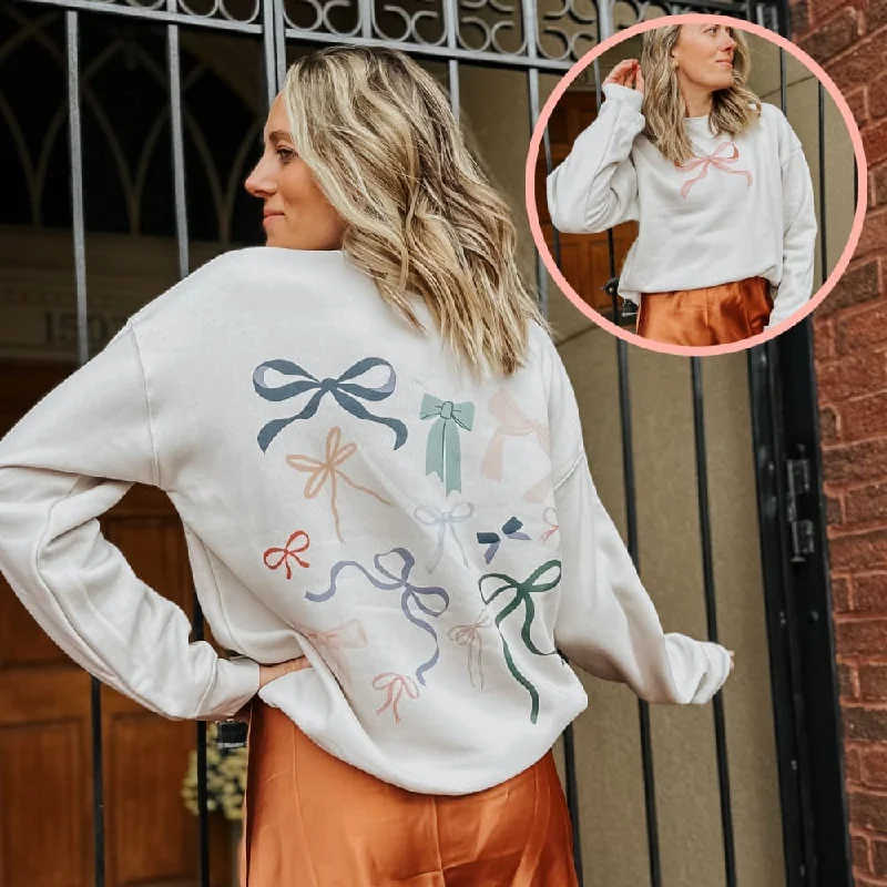 Bow Front + Back Sweatshirt Hoodie with Button Placket Classic Preppy