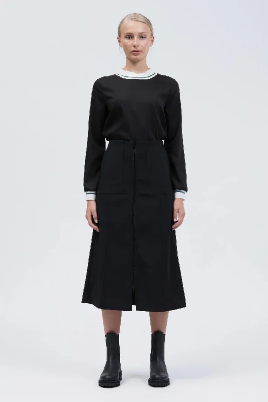 Branno Midi Skirt Black zip skirt side
