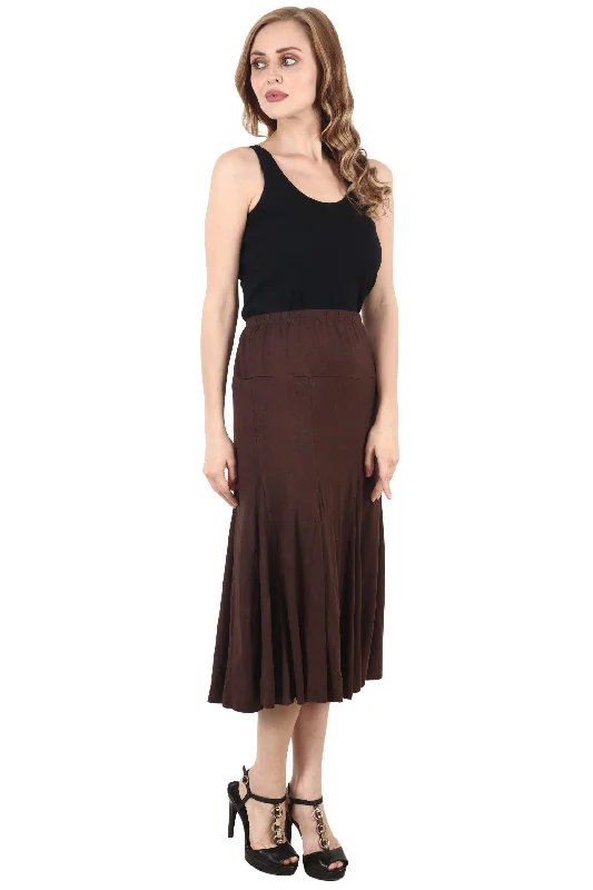 Brown Solid Skirt with Frill satin skirt smooth