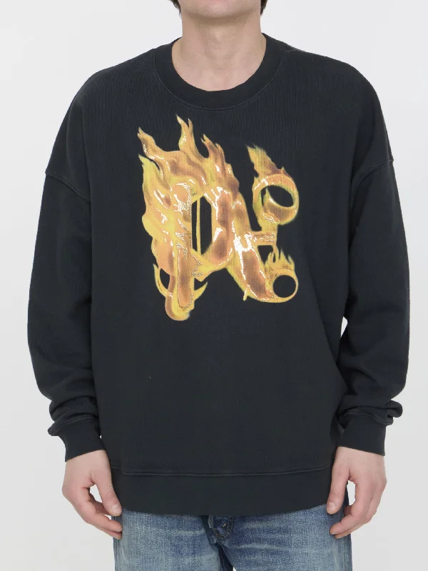 Burning Monogram Sweatshirt Hoodie with Pattern Geometric Abstract