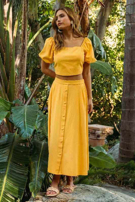 Button Down Maxi Skirt elastic waist skirt