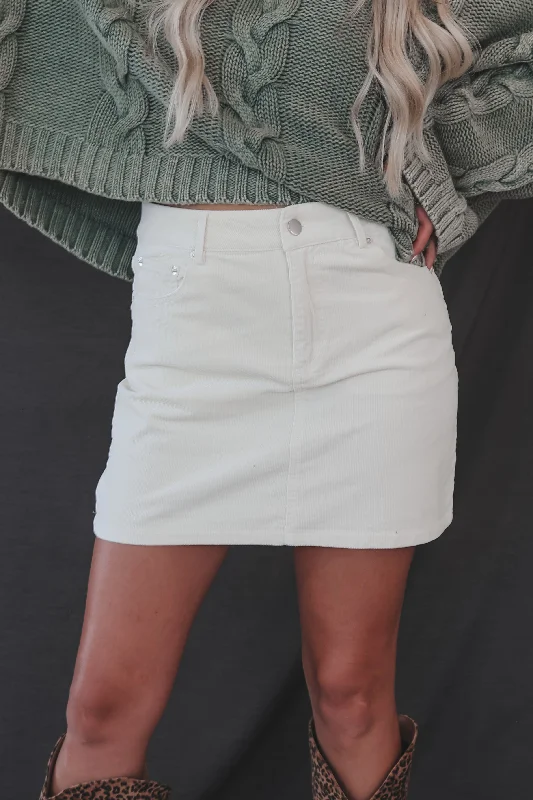Call Me Out Cream Corduroy Skirt wool skirt warm