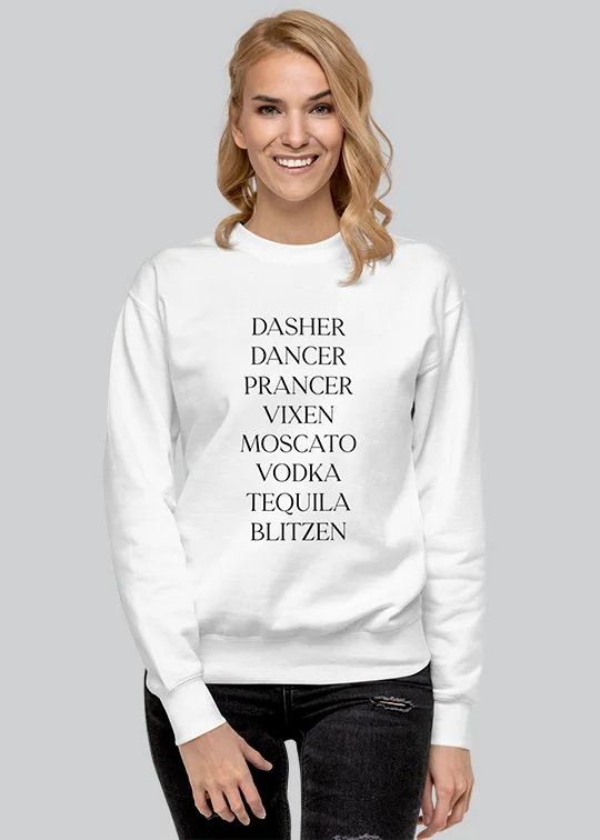 Calling All Reindeer Names Womens Crewneck Sweatshirt White Hoodie with V-Neck Classic Versatile