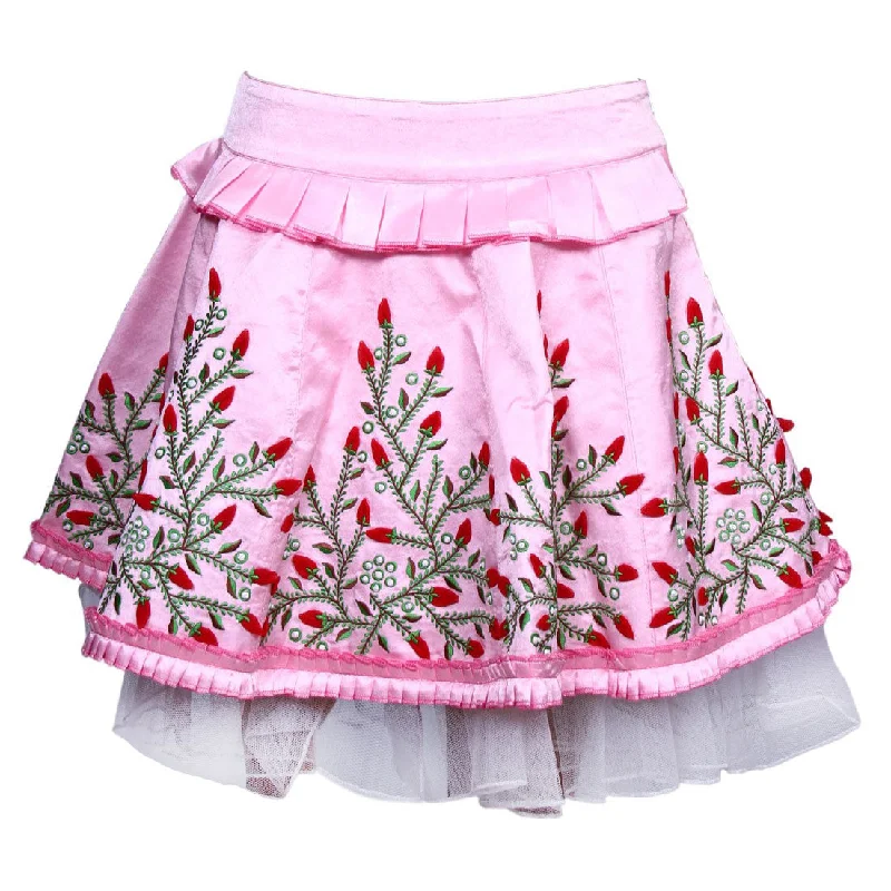Calypso Pink Floral Satin Skirt velvet skirt glossy