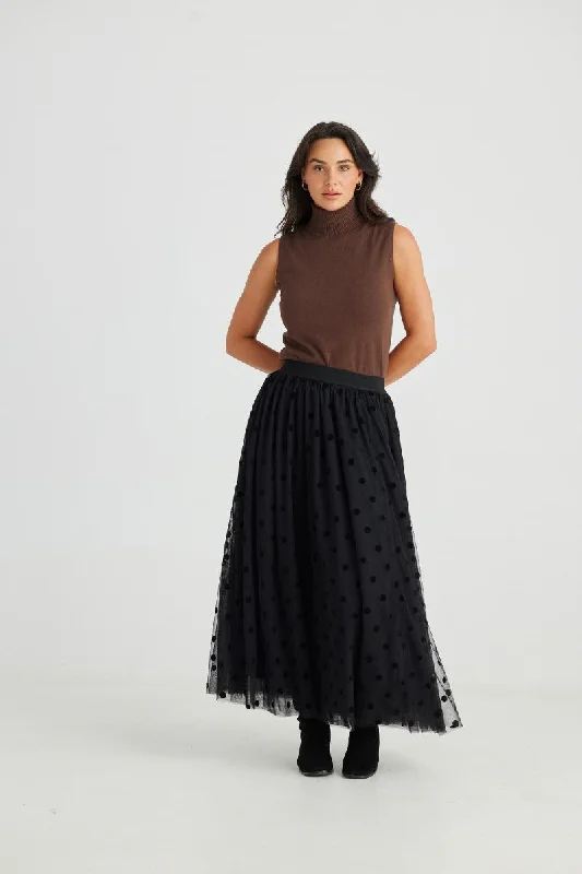 Carrie Skirt in Black Polka Dot BT24115-3 by Brave + True linen skirt natural