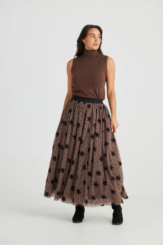 Carrie Skirt in Tan Floral Dot BT24115-4 by Brave + True lace skirt elegant