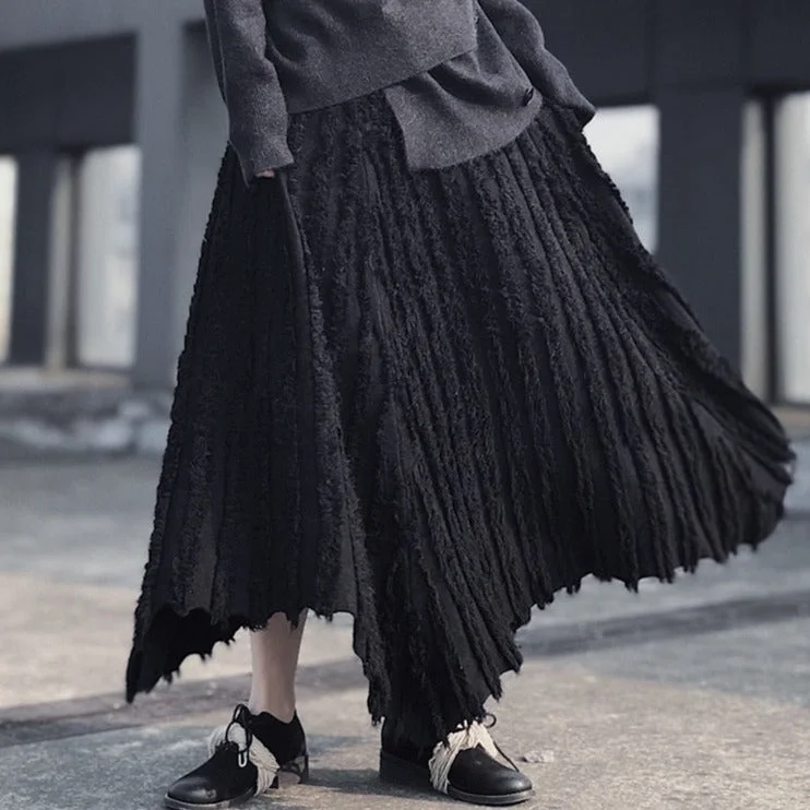 Casual Minimal Goth Pleated Design Maxi Skirt slim fit skirt