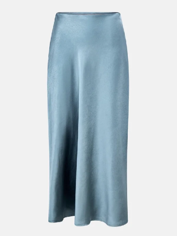 Celeste Bias Cut Blue Satin Skirt elastic waist skirt