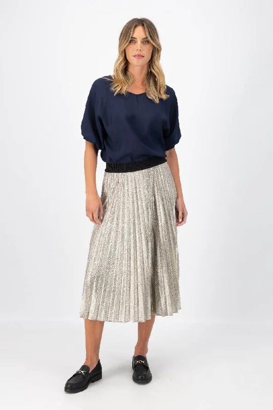 Champagne Pleat Skirt Gold leather skirt refined