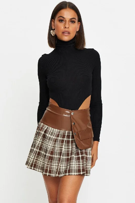 Check Faux Leather Check Skirt denim skirt casual