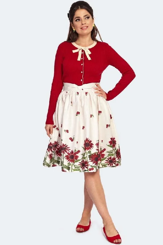 Cherry Sunflower Border Print Skirt elastic waist skirt