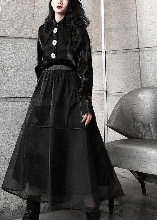 Chic Black tulle Patchwork A Line Skirts Summer midi skirt versatile