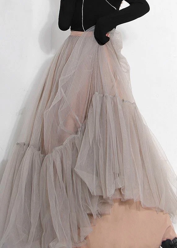 Chic Grey tulle Patchwork A Line Summer Skirts leather skirt durable