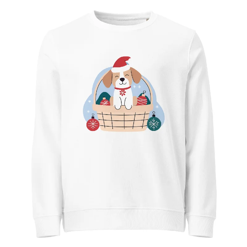 Christmas Woof Graphics Women Organic Sweatshirt Hoodie with Distressed Vintage Worn