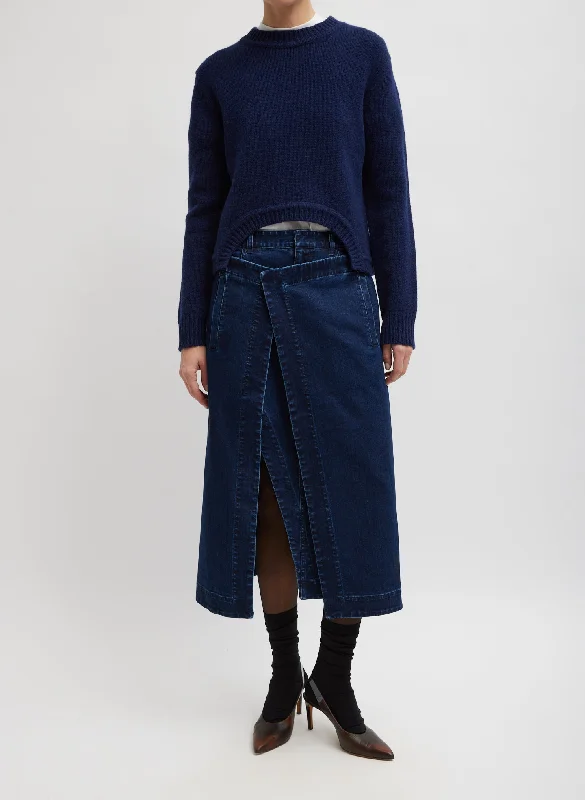 Classic Indigo Denim Wrap Skirt ribbed skirt waist