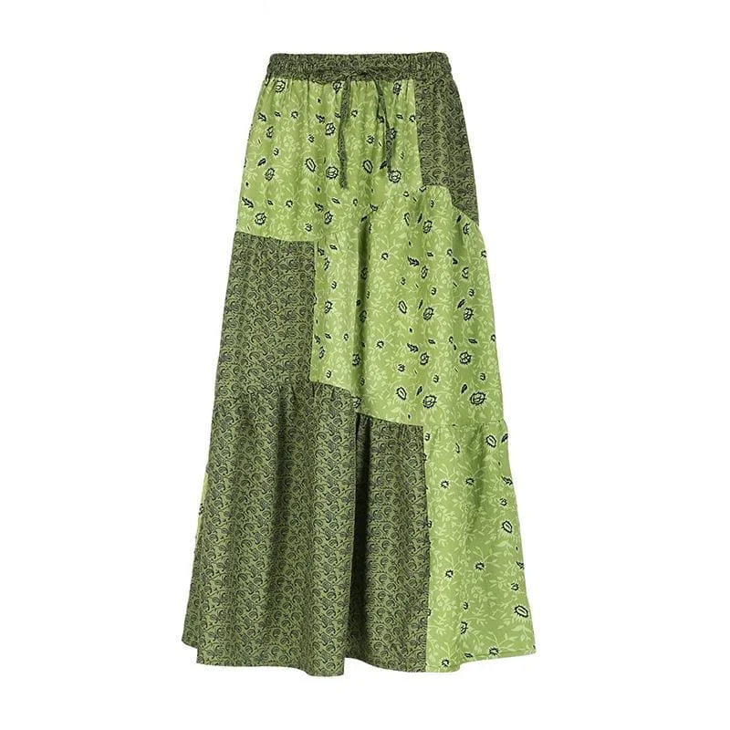 Contrast print self tie ruched maxi skirt leather skirt bold