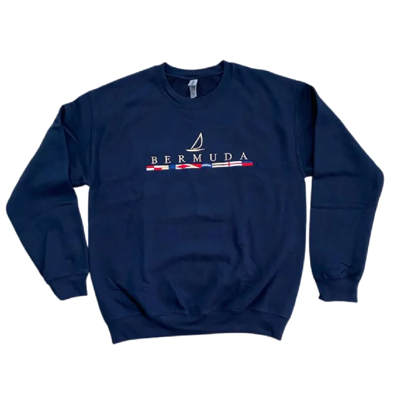 Embroidered Sails & Flags Crewneck Sweatshirt Hoodie with Hem Applique Textured Unique