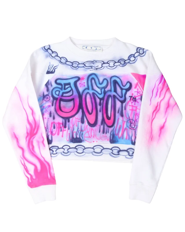 Cropped Airbrushed Sweatshirt Hoodie with Hem Raw Edge Edgy Unfinished