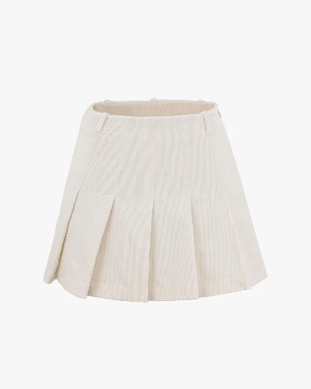 Corduroy Pleats Skirt - Cream leather skirt bold