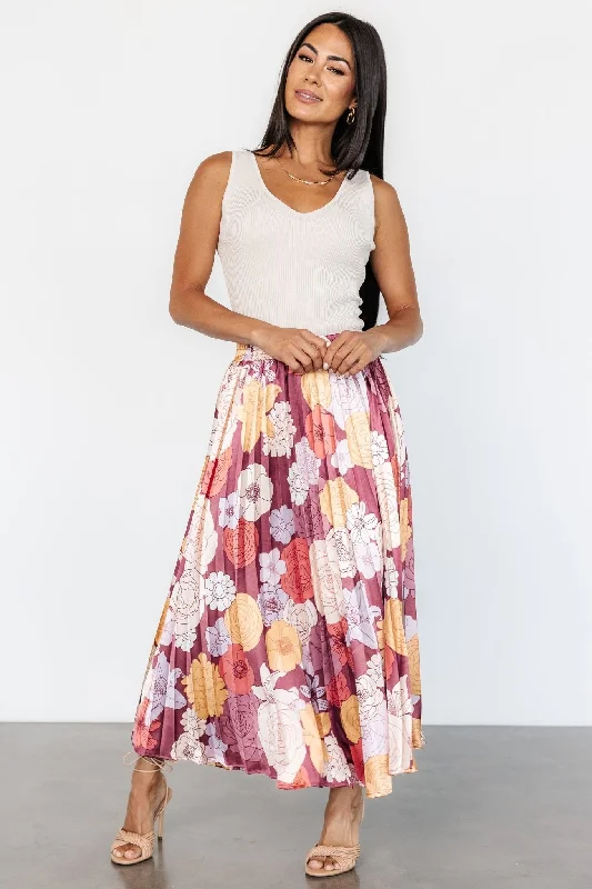 Cori Pleated Skirt | Deep Mauve Floral leather skirt modern