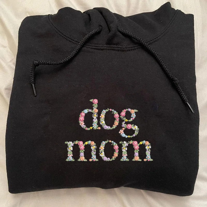 Custom Embroidered Dog Mom Hoodie, Personalized Hoodie with Icon, Gift For Dog Owners Hoodie with Rhinestones Sparkly Elegant