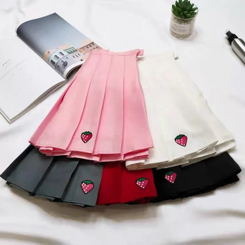 CUTE STRAWBERRY PLEATED SKIRT BY61003 chiffon skirt floaty