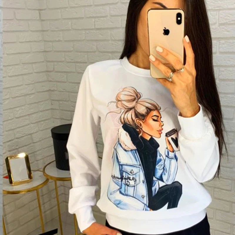 Cute Sweatshirt Women Ladies Long Sleeve White Black Red Sweat Femme Autumn Winter Clothing 2019 Characters Busos Para Mujer Hoodie with Gradient Ombre Colorful