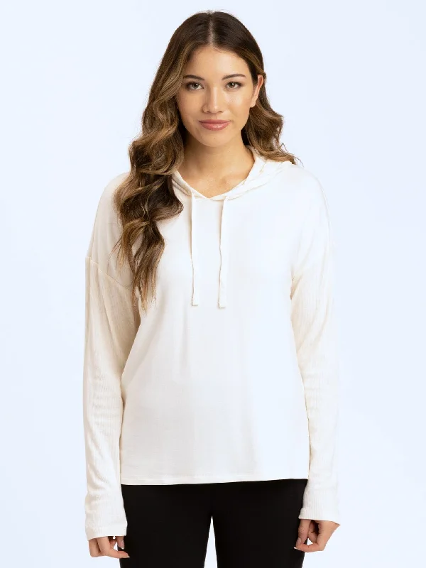 Daveigh Rib Mix Hoodie Hoodie with Hem Elastic Stretchable Comfortable