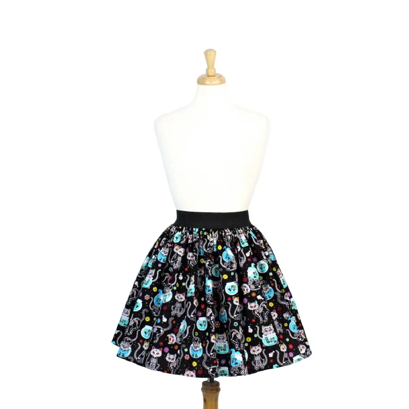 Day of the Dead Kitty Pleated Skirt #PS-C332 cashmere skirt soft