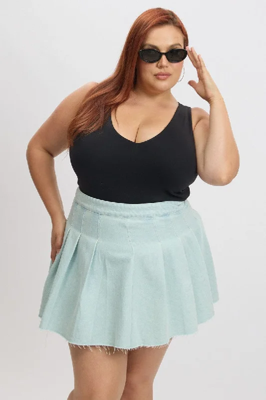 Denim Pleated Mini Tennis Skirt boho skirt vibe