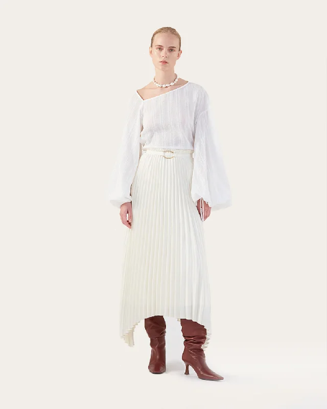Dilan Skirt Pleated Satin Off-White vintage skirt charm