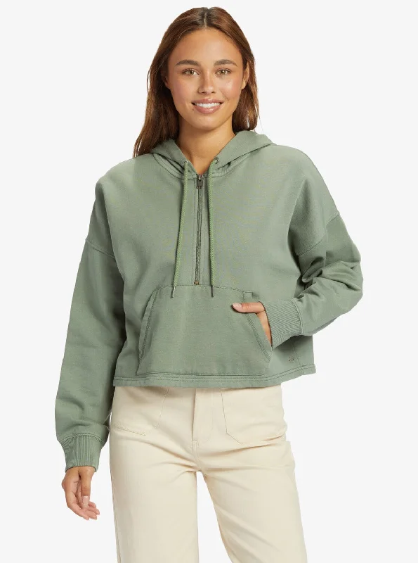 Drakes Cove - Half-Zip Hoodie - Agave Green Hoodie with Set-In Sleeves Structured Classic