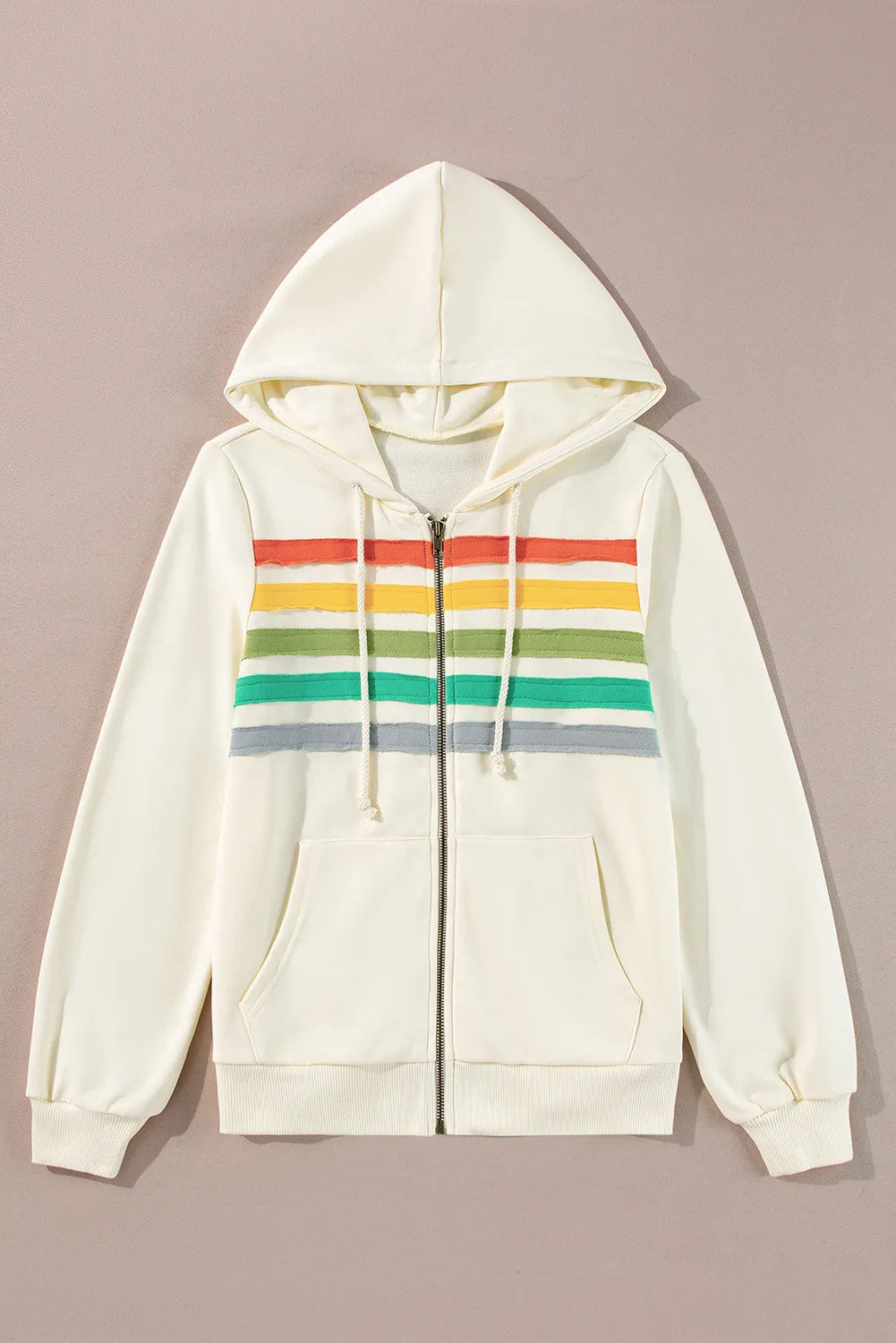 Drawstring Contrast Zip Up Long Sleeve Hoodie Hoodie with Raglan Sleeves Sporty Comfortable