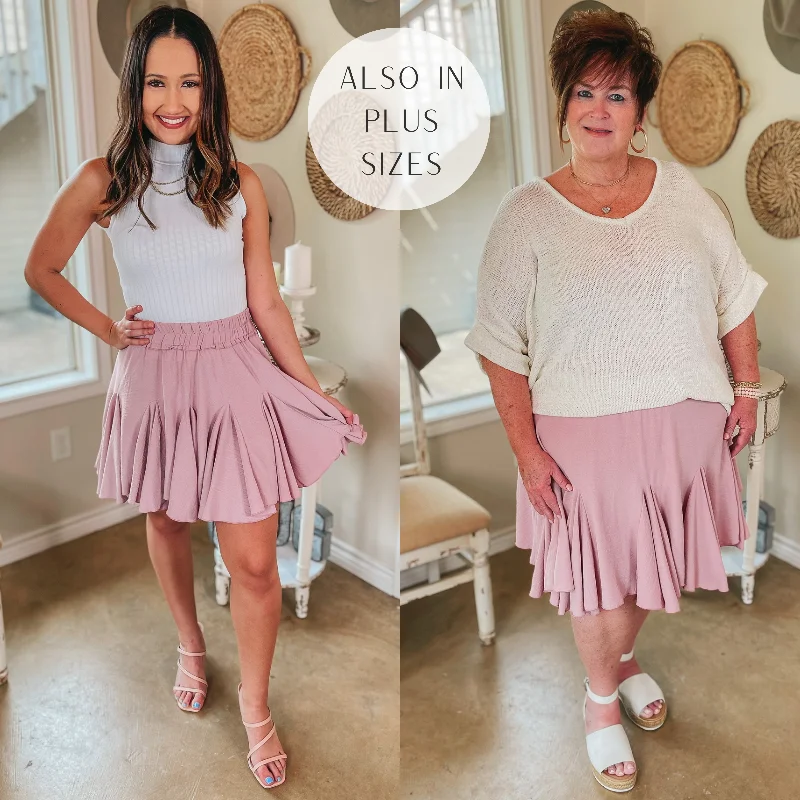 Afternoon Flights Ruffle Mini Skirt in Dusty Pink linen skirt relaxed