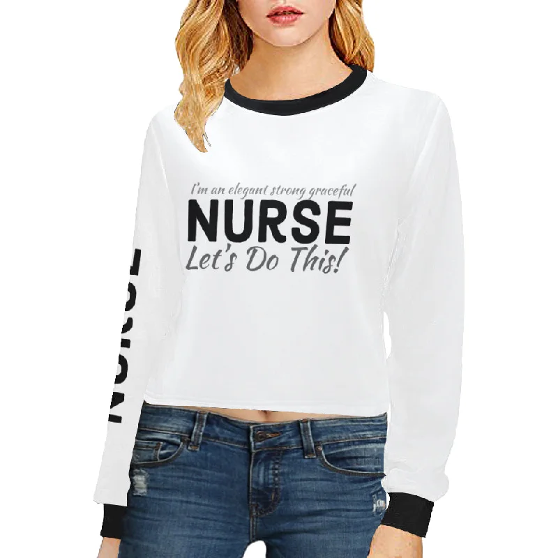 Elegant Strong Nurse Cropped Sweatshirts Hoodie with Rhinestones Sparkly Elegant