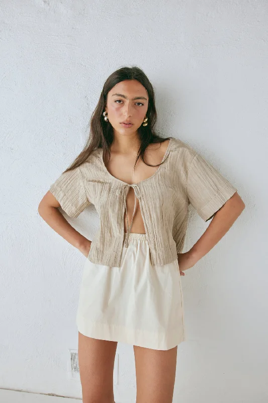 Elka Mini Skirt Cream denim skirt casual