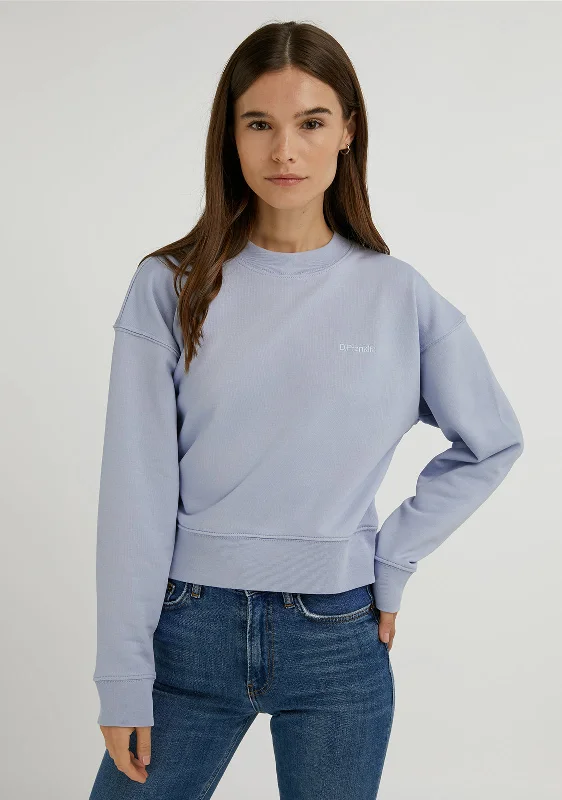 Embroidery Logo Cropped Crew Neck Sweatshirt / Serene Blue Hoodie with Tie-Dye Psychedelic Retro
