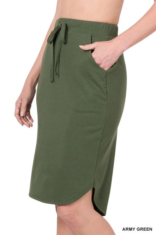 Emma Army Green Jogger Skirt zip skirt side